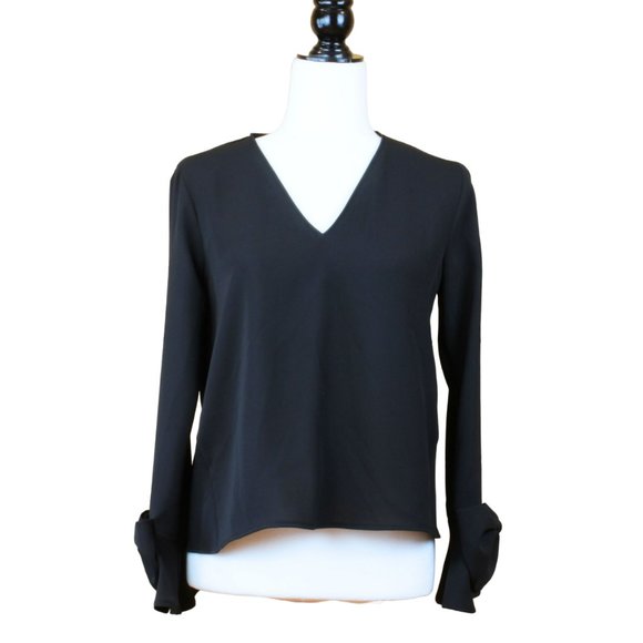 Zara Bow Tie Top Basic Collection Dressy Small Black Long Bell Sleeves CA230 - Picture 2 of 8